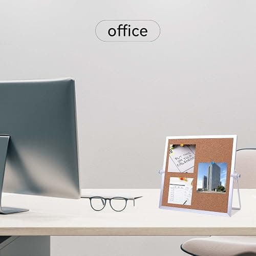 kdafio 9.8"×9.8" Cork Board Bulletin Board, Double Sided Pin Board with Silver Aluminum Border, Desktop Small Cork Board with Stand Suitable for Home, Office, Desk Message Board or Picture Board thumbnail 2