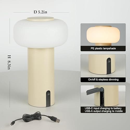 WEILAILUX Shower Lamp Waterproof, Outdoor Cordless Table Lamp Rechargeable, Portable Battery Operated Lamp, Touch Dimmable Night Light for Bedroom/Patio/Dinning/Camping (Khaki) thumbnail 6