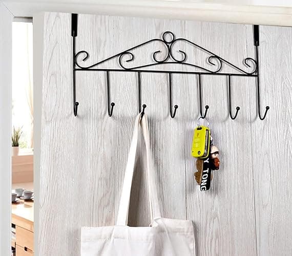 eywlwaar Over The Door Hooks Door Hanger Heavy Decorative Metal Rack for Home Use Hats Coats Key Bag Clothes Scarfs Door Hook thumbnail 4