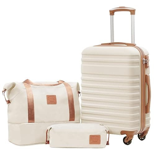 Coolife Luggage Set Hardside Suitcase,3 piece,White(DB/TB/20) | Suitcase Set,3 Piece Carry on,TSA LOCK,360° Smooth Spinner Wheels,YKK Zippers,Smart Trolley Sleeve - Image 1