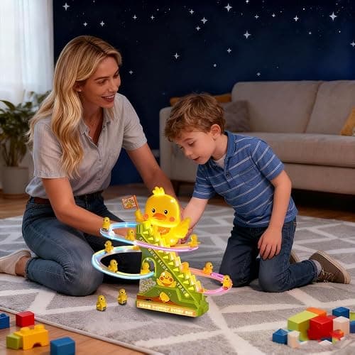 RCOOS Duck Climbing Toy Set Electric Light Slide Climbing Toys for Automatic Stairs,Playful Santa Race Game Christmas Roller Climbing Toys with LED Light and Music for Toddlers Boys Girls thumbnail 7