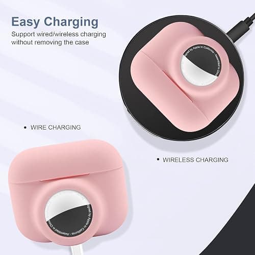 2 in 1 Protective Case for Apple AirPods Pro Air Tag Holder Combo, Soft Silicone Airpods Pro AirTag Case with 2 PCS Screen Protector, Anti-Scratch Anti-Fall Anti-Lost Shockproof Durable(Pink) thumbnail 5