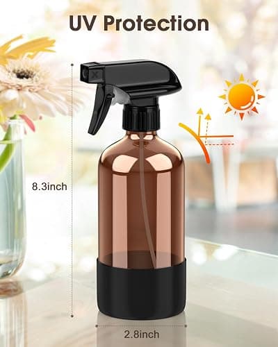 Bontip Glass Spray Bottle with Silicone Sleeve Protection, Amber Glass Spray Bottle Set for Window Cleaner Aromatherapy Facial Hydration Watering Flowers Hair Care 2 Pack/16 oz (Black & Brown) thumbnail 3