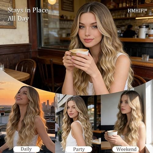 HMHIFI Blonde Wig for Women,26 Inch Long Wavy Curly Middle Part Hair | Soft face-framing layered waves,Tangle resistant,Easy-style,Adjustable,Daily wear,party,photo,Halloween costume thumbnail 6