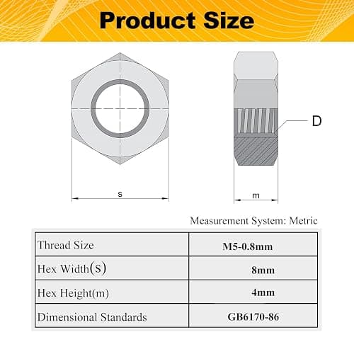 100pcs M5-0.8 Hex Nuts, Carbon Steel, Black Oxide, M5 x 0.8mm Tiny Nuts, Hex Drive, Metric, Right Hand, 8mm Width, 4mm Height, Small Replacement Nut thumbnail 2