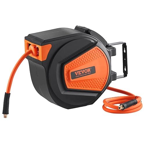 VEVOR Retractable Air Hose Reel, 3/8IN x 50FT Hybrid Air Hose Max 300PSI, Air Compressor Hose Reel with 5 ft Lead in, Ceiling/Wall Mount Enclosed Air Reel, 180° Swivel Mount - Image 1