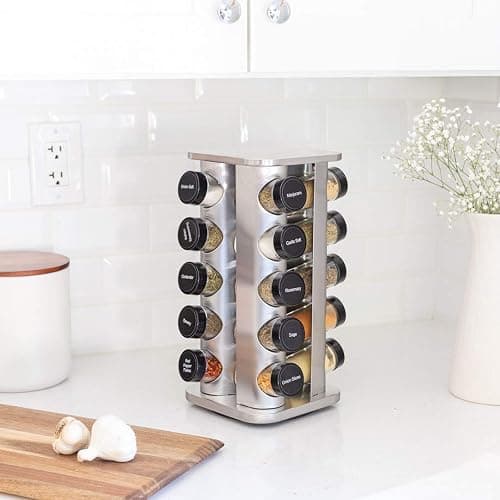 Orii 20 Jar Spice Rack with Spices Included - Revolving Tower Organizer for Kitchen Spices and Seasonings, (Stainless Steel) thumbnail 7