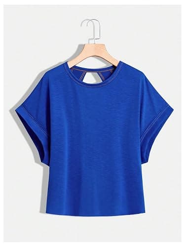 SOLY HUX Women Open Back Tops Workout Backless Tee Casual Athletic Shirts Short Sleeve Oversized Gym T Shirt thumbnail 2