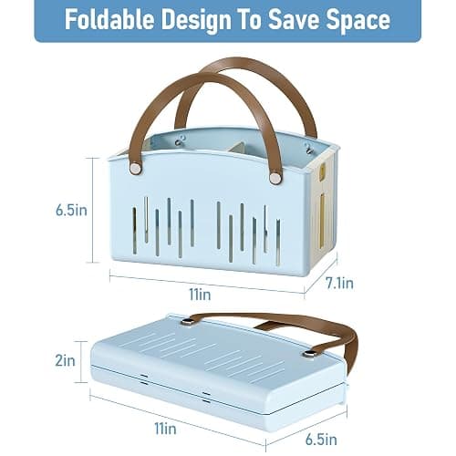 Delamu Portable Shower Basket Caddy with Double Handle Foldable Dry Wet Separation Design 11.0 × 7.1 × 6.5in, Travel, Camping, Gym, College Bathroom Tote, Blue, Ideal Christmas Gifts for Girls thumbnail 3