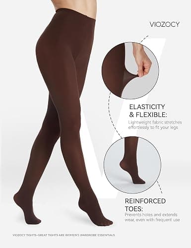Viozocy 2 Pairs Women's 80D Opaque Tights, Soft Run-Resistant High Waisted Pantyhose, Solid Color Tights With 28 Colors thumbnail 4