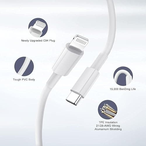 iPhone Fast Charger,Type C Wall Charger Block Plug and 10ft USB C to Lightning Charging Cable Cord Long,Power Adapter Cube Brick Box for Apple iPhone 14 Pro Max/14 Plus/14/13/12 Mini/11/XS Max/XR/iPad thumbnail 2