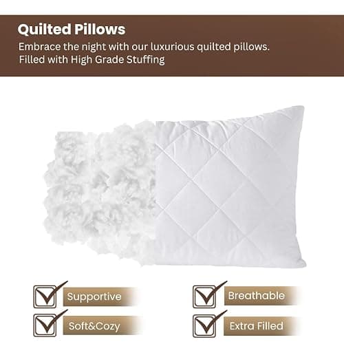 2 Pack Premium Hotel Pillows – Quilted Cover & Soft Hollowfibre Filling – Down Alternative Bed Pillows for Back, Side & Stomach Sleepers – Plush & Supportive thumbnail 5