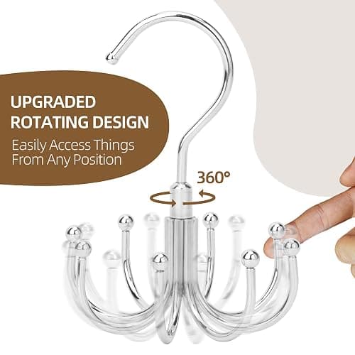 ZEDODIER Belt Hanger, Rotatable Belt Rack Closet Accessories Organizer, Maximum 24 Storage Capacity, Hanging Holder Storage Hook for Belt, Bra, Tank Top, Tie, Scarf, Purse, Silver - Silver - 1 Pack thumbnail 2