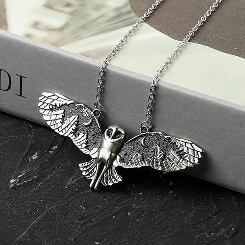 KURTCB Owl Pendant Necklace Vintage Punk Moon Forest Animal Wing Flying Fairy Core Chain Choker Necklace for Women Men thumbnail 2