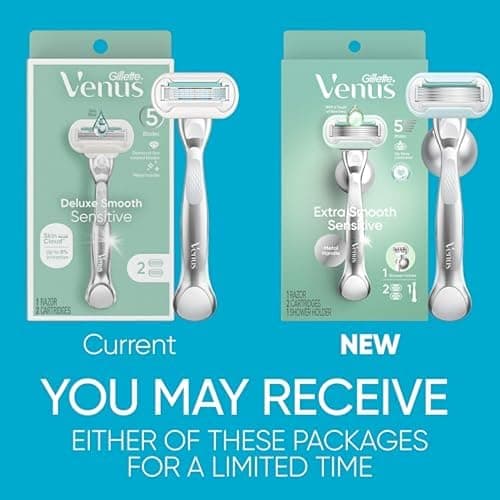 Gillette Venus Extra Smooth Sensitive Razor for Women, Includes 1 Reusable Razor Handle + 2 Refills, for Sensitive Skin with Metal Handle and Shower Holder, Holiday Gifts for Women thumbnail 2