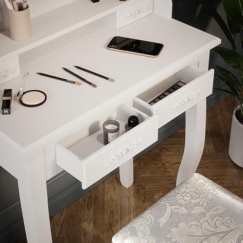 Vicco Coiffeuse Meghan, Blanc, 75cm avec Tabouret, avec Tabouret et Miroir Ovale fixé solidement thumbnail 5