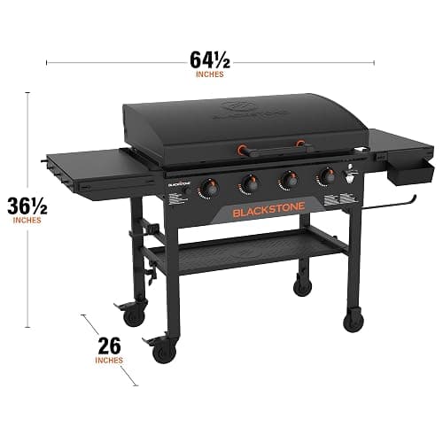 Blackstone Original 36" Griddle, Portable Outdoor Grill with Built-In Hood, Black - Includes Extendable Side Shelves and Caster Wheels | Powder Coated Steel, 4 Burner, Propane, Extendable Side Shelf thumbnail 3