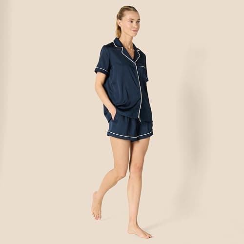 Amazon Essentials womens Satin Short Sleeve Button-Down Top and Short Sleepwear Set thumbnail 5