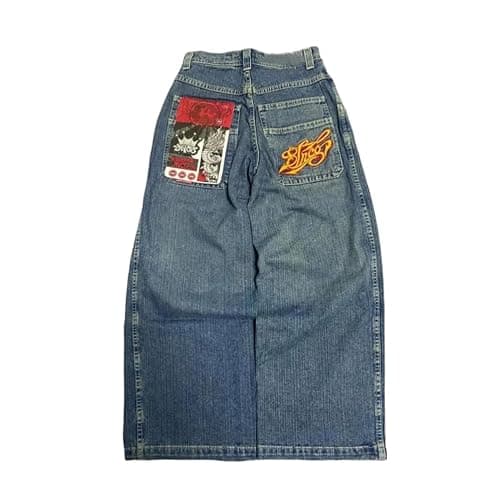 ORANDESIGNE Y2k Jeans Herren Hip Hop Retro Schädel Stickerei Gewaschen Baggy Denim Hose Lässig Lose Weites Bein Hose Streetwear - Image 1
