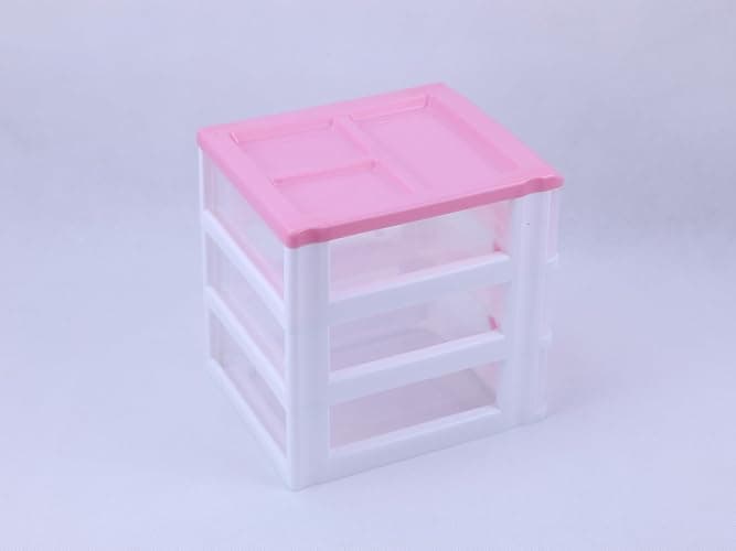 Pink 3-Tier Desk Organizer – Compact Plastic Storage Box for Makeup, Jewelry, School Supplies & Art Crafts – Desktop Tidy for Bedroom Vanity or Dorm Room (Classical) thumbnail 6