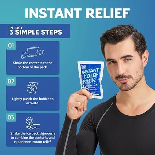 25 Pack Instant Ice Cold Pack (6” x 4.5”) - Disposable Instant Ice Packs for Injuries | Cold Compress Ice Pack for Pain Relief thumbnail 4