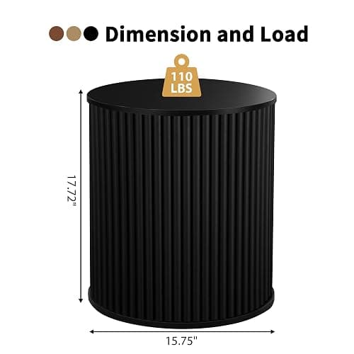 AVZEAR Small Round Side Table Fluted Night Stand Set of 2, Mid Century Modern End Table with Storage, Circle Bedside Tables Wood Nightstands for Small Spaces, Living Room, Bedroom (Black) thumbnail 2