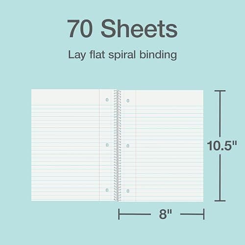Oxford Spiral Notebooks, 5 Pack, Wide Rule, 70 Sheets, Pastel Covers thumbnail 3