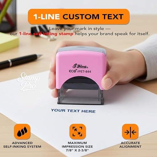Stamp Pro Pink Self Inking 1 Line Custom Stamp – Personalized Name or Text Stamp for Home, School, Crafts & Business Use thumbnail 6