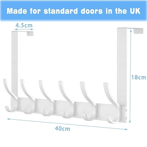 CASPLUS Over Door Hooks, Heavy Duty Over Door Hanger, 12 Door Hooks for Coats, Hats, Bags, Clothes, Towels, White thumbnail 3