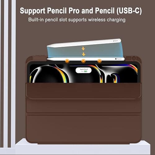 ZryXal 2024 iPad Pro 11 Inch Case M4 (5th Generation) with Pencil Holder, Smart iPad Case [Support Pencil Pro and Pencil (USB-C)], Support Touch ID and Auto Wake/Sleep (Chocolate) - Chocolate thumbnail 2