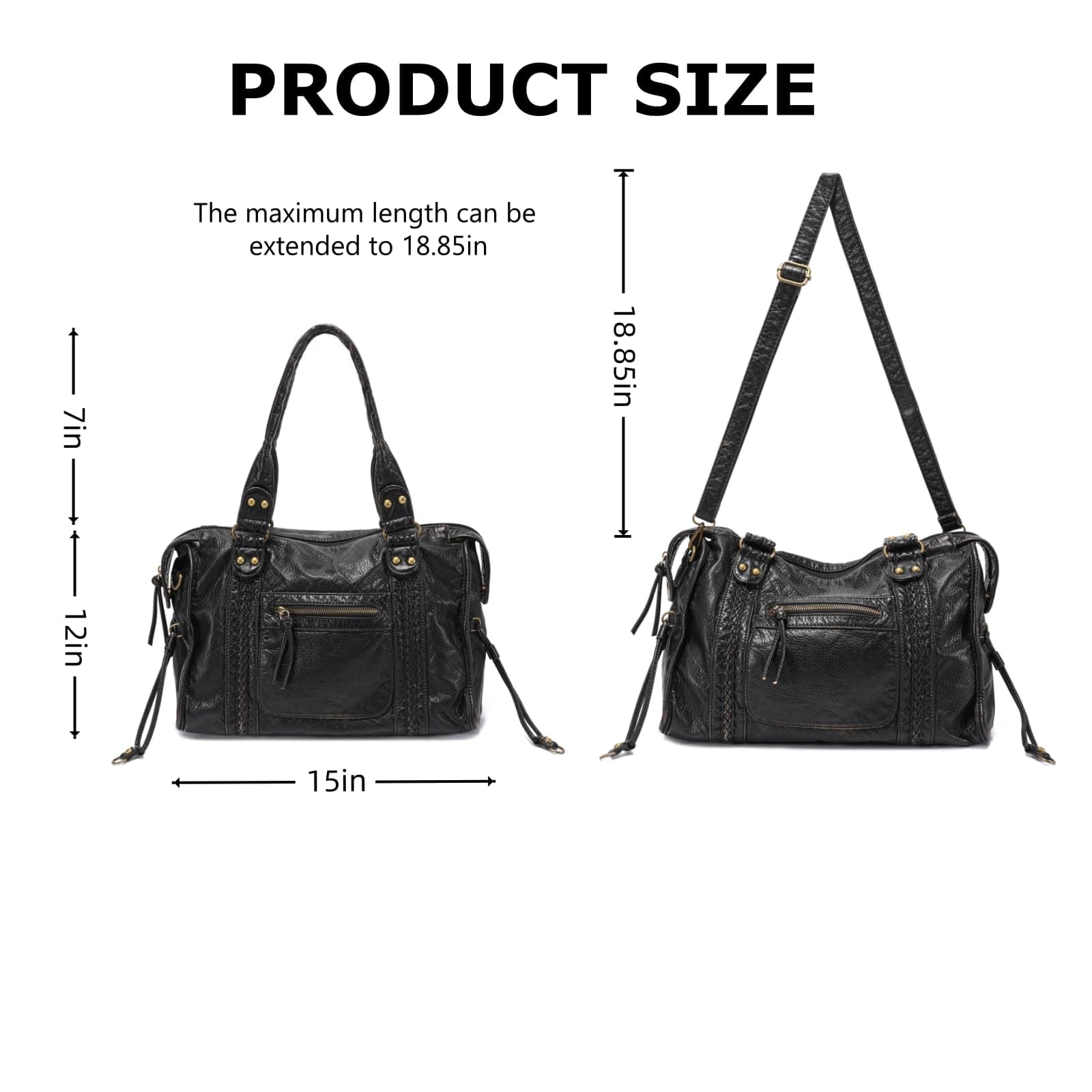 JOLLQUE Rivet Crossbody Bag for Women,Large Retro Washed Leather Handbag Purse,Vintage Y2K Summer Hobo Shoulder Work Bags thumbnail 2