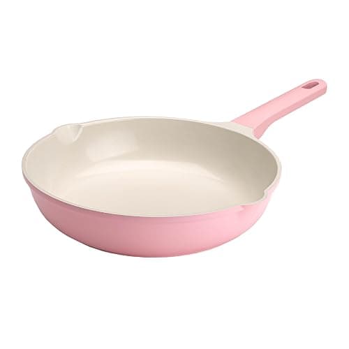 Paris Hilton Ceramic Cast Aluminum Nonstick Fry Pan, Fast & Even Heating with Easy Pour Spouts & Comfort-Grip Handle, 11-Inch, Pink - Image 1