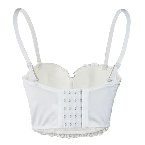 ELLACCI Women's Natural Reigning Lace Rhinestone Bustier Crop Top Sexy Mesh Corset Top Bra thumbnail 2