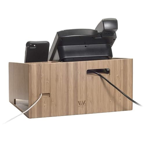 MobileVision Bamboo Telephone Stand With Drawer Paper Tray & Pencil Holder Storage Solution for office products pens scissors staplers notepads business cards & more - Bamboo Stand + Drawer + Tray thumbnail 7