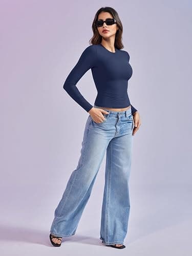 YEOREO Long Sleeve Shirts for Women y2k Tops Double Lined Basic Tee Crew Neck Going Out Sweeney Workout Undershirt thumbnail 5
