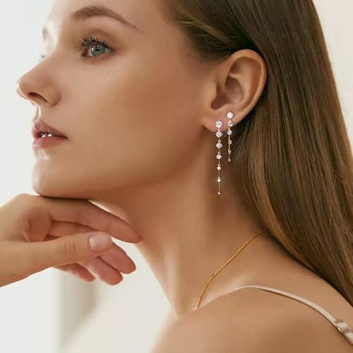 Lunvky Gold Silver Dangle Drop Diamond Wedding Prom Earrings for Women | 14K Gold Plated Hypoallergenic Trendy Dainty Long Elegant Dangling Brides Hoop Cute Accessories Jewelry Birthday Gifts thumbnail 2