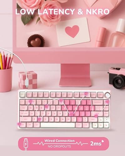 RK ROYAL KLUDGE R75 Mechanical Keyboard Wired with Volume Knob, 75% Keyboard Gasket Mounted, Hot Swappable, Creamy Sound, MDA Profile, PBT Keycaps, Pink thumbnail 8