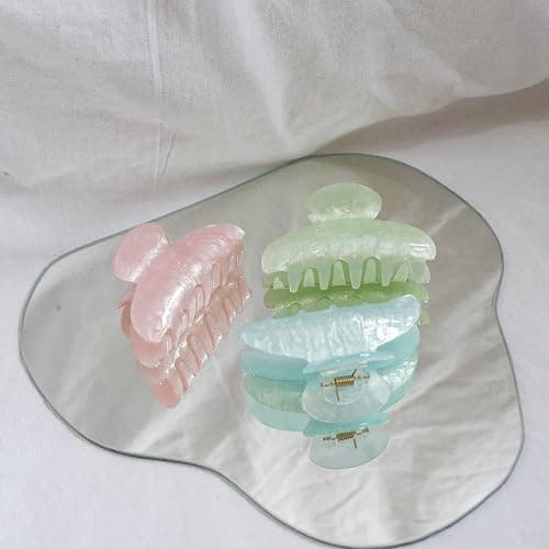 4Pcs Large Acrylic Hair Claw Clips - Hair Clips with Strong Hold for Thick Hair, Non-slip Banana Barrettes for Women Girls (Shell: light green/white/pink/blue) thumbnail 7