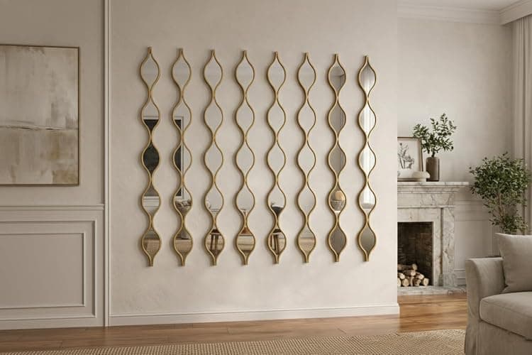 Lacoqulet Set of 5 Extra Long Wall Mirrors - Skinny 5.3x57.5 Inch Handmade Tear Drop Design with Gold Foil Finish, Wrought Iron Frames for Narrow Spaces, Tear Drop Mirror Wall Decor thumbnail 6