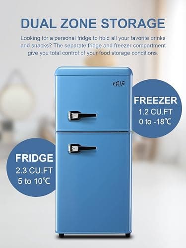 KRIB BLING 3.5 Cu.Ft Refrigerator 2 Door 7 Level Adjustable Thermostat Control Top-Freezer Refrigerator Lock Fresh Energy Saving Blue (KB03-FLS-80G-BLUE) thumbnail 4