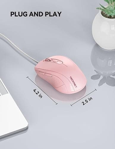 TECKNET Wired Optical USB Mouse - 3600 DPI Tracking, Gaming Grade Sensor, 6 Buttons, Business & Office PC/Laptop Mouse, Great for Graphic Design (Pink, Medium) thumbnail 5