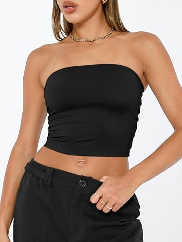 Trendy Queen Womens Tube Tops Strapless Crop Tops Basic Backless Sleeveless Going Out 2026 Spring Outfits Summer Clothes thumbnail 2