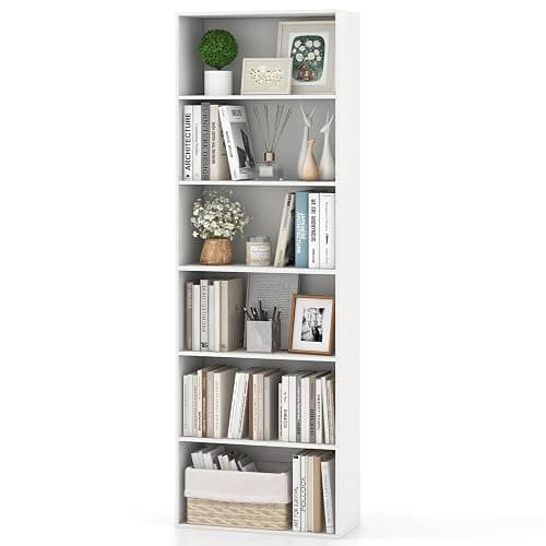 Giantex 6-Tier Bookcase, 70" Tall Wooden Bookshelf, Freestanding Storage Organizer w/Open Shelves, Anti-Tipping Kits, Modern Floor Standing Display Shelves for Living Room, Bedroom (1,White) - Image 1