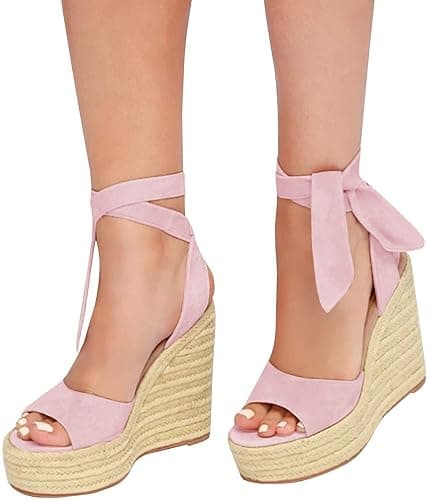 SERAIH Womens Lace up Espadrilles Platform Wedges Sandals Heels Tie Ankle Strap Summer Dress Shoes thumbnail 5