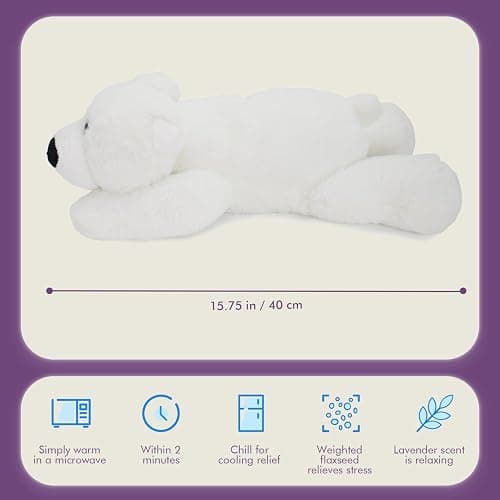 OSOCU® Microwavable & 1.8 LB Weighted Stuffed Animal - Polar Bear Heating Pad with Lavender & Tourmaline - Soothing Warm Heatable Plush Toy for Menstrual Cramps, Muscle Aches, Shoulder Tension thumbnail 3