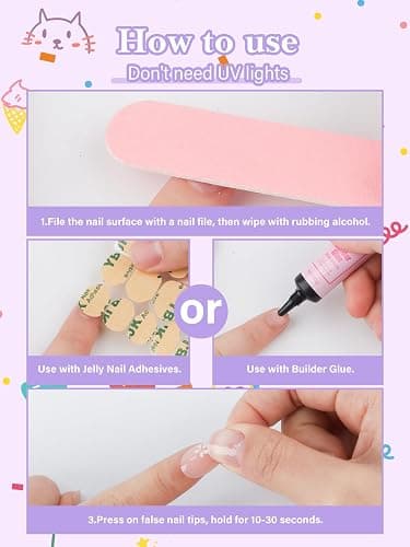 26 Pieces Press on Nails for Kids, EBANKU 1 Pack Kid Fake Nail Pink Flower Press on Nails for Girls 5-12 Years with Nail Glue thumbnail 6