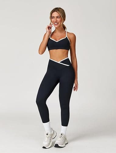 ABOCIW Workout Sets for Women 2 Piece Color Block Strappy Sports Bra High Waist Leggings Gym Yoga Pilates Outfits thumbnail 4