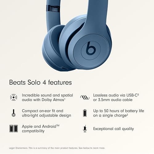 Beats Solo 4 – Wireless Bluetooth On-Ear Headphones, Apple & Android Compatible, Up to 50 hours of Battery Life – Slate Blue thumbnail 2