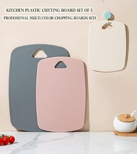 Cutting Boards for Kitchen,Plastic Cutting Board Set of 3, Thick Chopping Boards for Meat, Veggies, Fruits, with Easy Grip Handle,Dishwasher Safe (Pink, 3Pcs) thumbnail 7