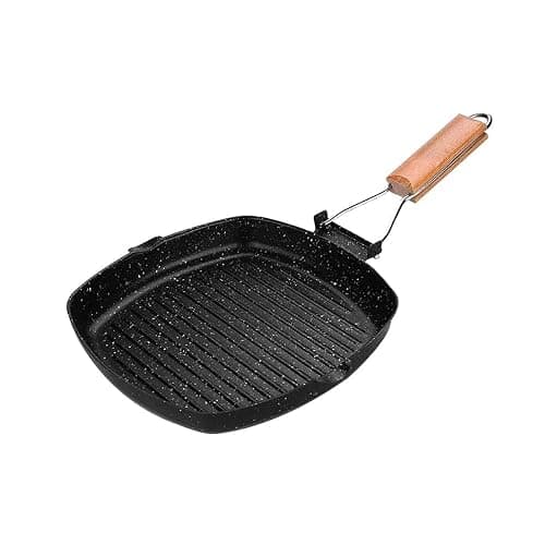 MasonOL20 Non-stick Grill Pan with Folding Handle for Meat, Fish and Vegetables For All Heat Sources 24cm/9.4IN for Stove Tops, Induction, Black thumbnail 4